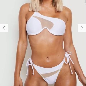 MESH INSERT UNDERWIRE ONE SHOULDER BIKINI TOP